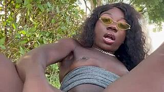 Lola black plays with her pussy outside in homemade setting, cute sexy amateurs girlfriend toes.