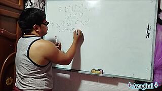asian student simplifies algebra with teacher in bedroom lesson