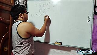 asian student simplifies algebra with teacher in bedroom lesson