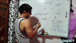 Nerdy Asian student with brown eyes gets wild with teacher in bedroom.