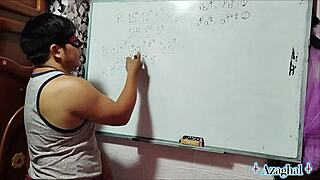asian student simplifies algebra with teacher in bedroom lesson