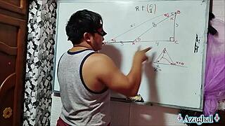 Nerdy Asian student with brown eyes gets wild with teacher in bedroom.