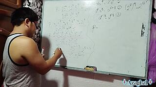 asian student simplifies algebra with teacher in bedroom lesson