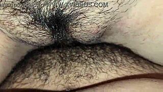 Stepdaughter's natural bush gets fucked hard for first time creampie