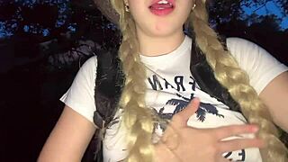 I’m lost in the jungle, groping my pink pussy and natural tits in public.