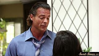 Sweet stepdaughter gets fucked hard in missionary and spooning! Jizzed all over her small tits!