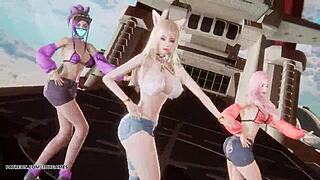 Wow, Curious Ahri Akali Seraphine Perform Hot Kpop Dance In Uncensored Hentai!