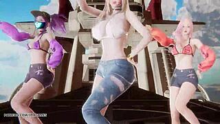 Wow, Curious Ahri Akali Seraphine Perform Hot Kpop Dance In Uncensored Hentai!