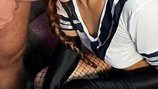 naughty cosplay date turns pantyhose into cum-coated fetish play