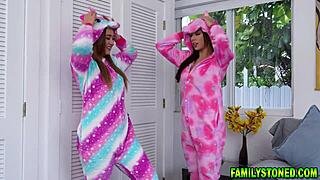Teens Callie Black and Gaby Ortega lick each others pussies in onesies
