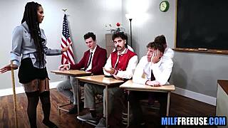 ebony teacher gets used like a toy in group sex