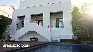 Lifeselector features sexy outdoor threesome with blondes Isabella De Laa and Candee Licious