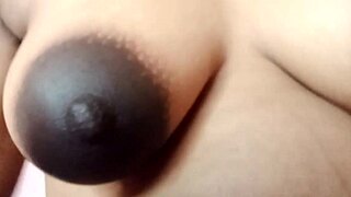 Sexy maid moans loudly in solo cum tribute, playing with dildo and her big natural tits