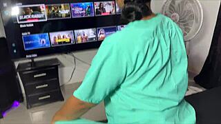 private nurse comes home for special service with athletic body and big tits