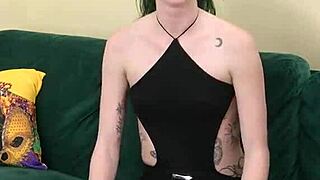 Kit Summers in Little Black Bodysuit and Gothic Miniskirt for Casting