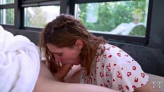 Passionate brunette delivers tender blowjob by windows, moaning deeply in 4k hd tim team