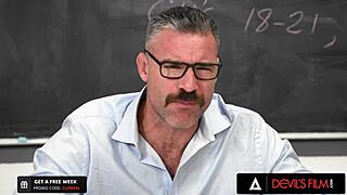 The college slut has her tight pussy destroyed by her pervert teacher in detention