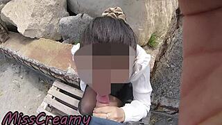 Dick Flash Risky Blowjob On Beach Stocking Teacher Student Almost Caught Misscreamy