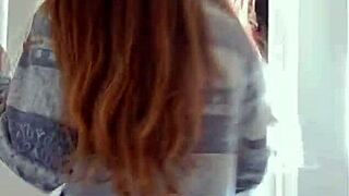 cute and hot student strips off her clothes while touching her boobs in a teasing display