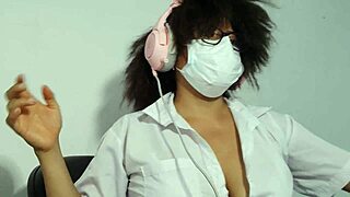 beautiful student gets excited singing while doing homework