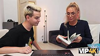 MILF Tutor Enjoys Two Young Cocks