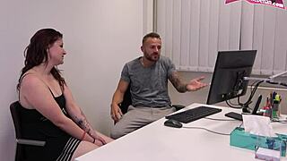 German teen trainee fucks with the boss in the office