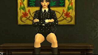 Brunette celebrity jenna o cosplays as wednesday addams in goth teen porn