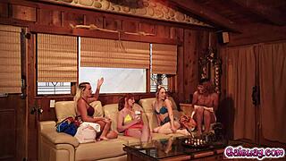 Lacy Lennon, Lily Larimar, Indica Monroe, and Apryl Rein Rim Each Other's Pussies in Group Orgy