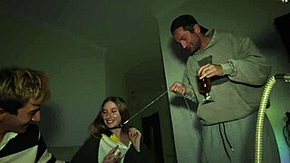 a cute slut got fucked in the mouth and pussy by three cocks at a party