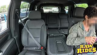 brunette college lesbians fuck in uber ride share using anal beads