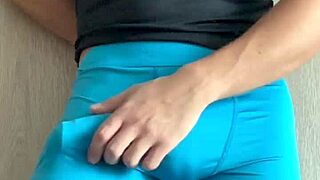 college boy teases big cock and ass in tight blue leggings solo