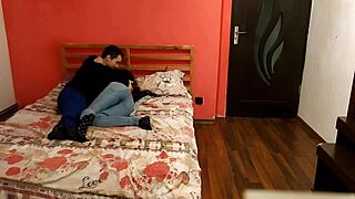 cute petite brunette babe rides huge cock missionary creampie late night