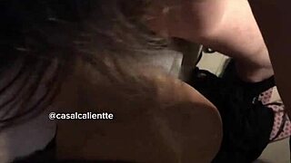 latina swinger sucks glory hole cock while cuckold husband jerks off