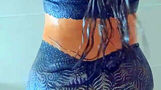 Gorgeous tanned latina teen showers shaved wet pussy after steamy pool day