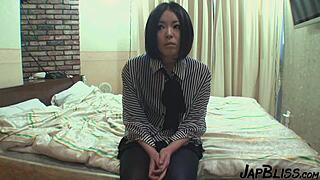 Japanese office lady films creampie fuck with coworker