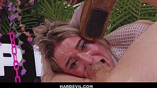Submissive Blonde Thea Summers Deepthroats Rimmed and Facialed Rough