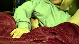 Watching TV Leads to Blonde's Big Cock Handjob and Ruined Orgasm