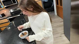 little stepdaughter offers shaved pussy to old man riding cowgirl creampie pov