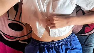 shy colombian latina bride in bunny costume gets seduced on bed with big tits bouncing wildly