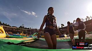 Asian teen couple sneaks hardcore pov sex after boyfriend waterpark fun