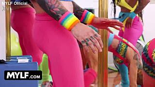 colombian milf cali sarah skylar turn peeping tom adonis workout into acrobatic cock orgy