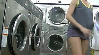 college wife sucks bbc deep at laundromat in sheer outfit for hubby