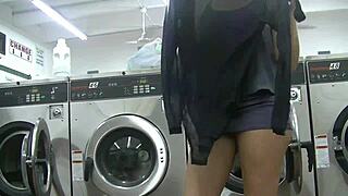 college wife sucks bbc deep at laundromat in sheer outfit for hubby
