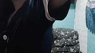 your sexy asian roommate's getting so horny in panties wanna peek at her small tits