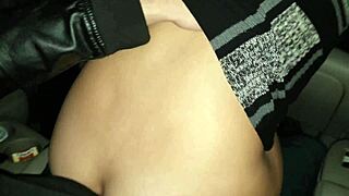 New Year's Eve Public Car Flashing Creampie with Cute College Girlfriend