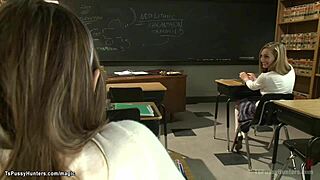 Dude, check out this big cock shemale dominating her classmate anally