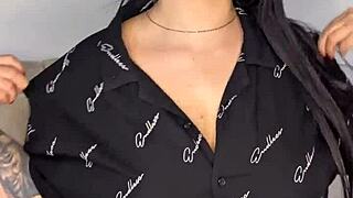 beautiful curvy college brunette stuffs lingerie pearls deep into her fat pussy