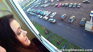 coed teen seren with glasses gets her tits jerked before hardcore dinner fuck session