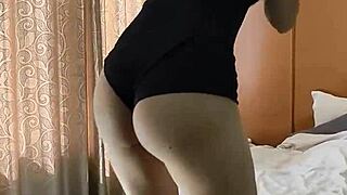 curvy girl's big ass shakes in tight jumpsuit workout