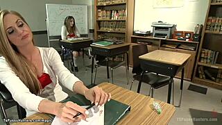 Dude, check out this big cock shemale dominating her classmate anally